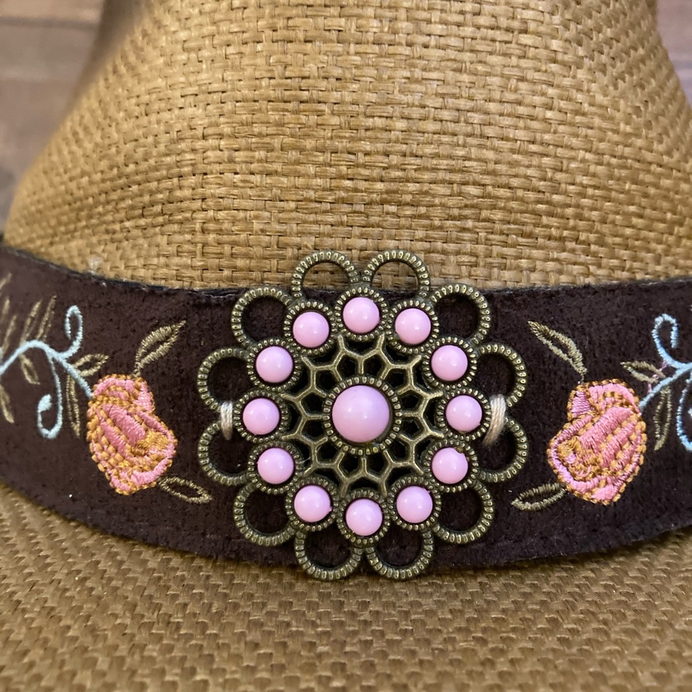 Floral Embroidered Cowgirl Hat Pink Floral Festival Rodeo Boho EUC OSFM - Picture 3 of 10